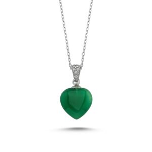 OLIVIE Strieborný náhrdelník Agáta SRDCE GREEN 1890 Ag 925; ≤2,47 g.