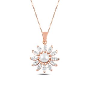 OLIVIE Strieborný perlový náhrdelník ROSE & CZ 4785 Ag 925; ≤4 g.