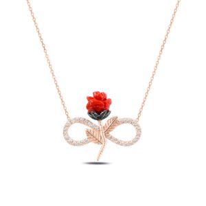 OLIVIE Strieborný náhrdelník NEKONEČNO S RUŽÍ ROSE 5329 Ag 925; ≤2,4 g.