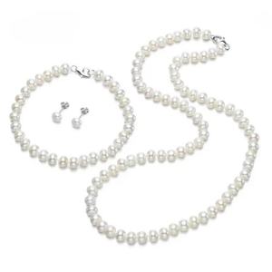 OLIVIE Sada pravých bílých perel BUTTON AAA 7607 Ag 925; ≤38 g.